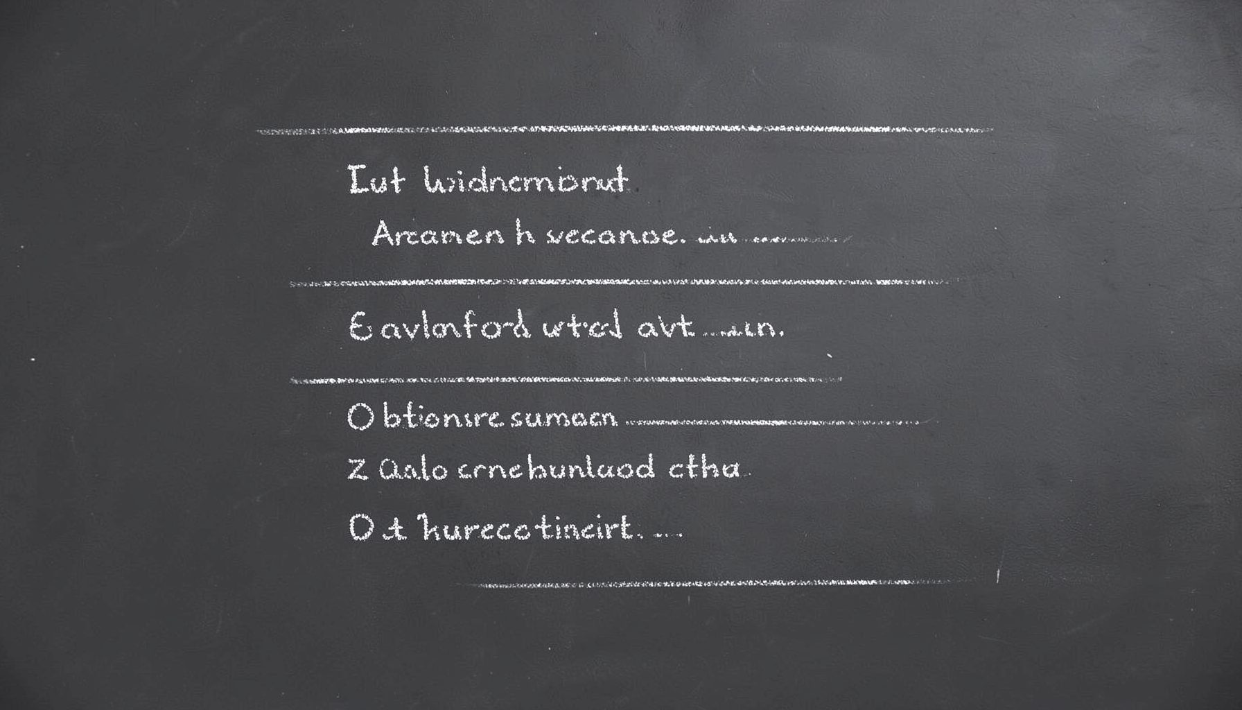 A simple ranked list drawn on a chalkboard in white chalk against a dark gray background, orderly and understated